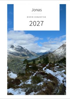 Copertina con la foto della prima neve in una valle di montagna con un lago: Jonas, Diario scolastico, 2027
